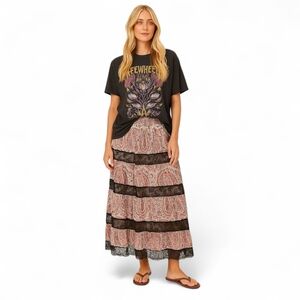 Alice + Olivia NWT Hetty Maxi Skirt Paisley Lace Tiered Size 2 Fall‎ Boho